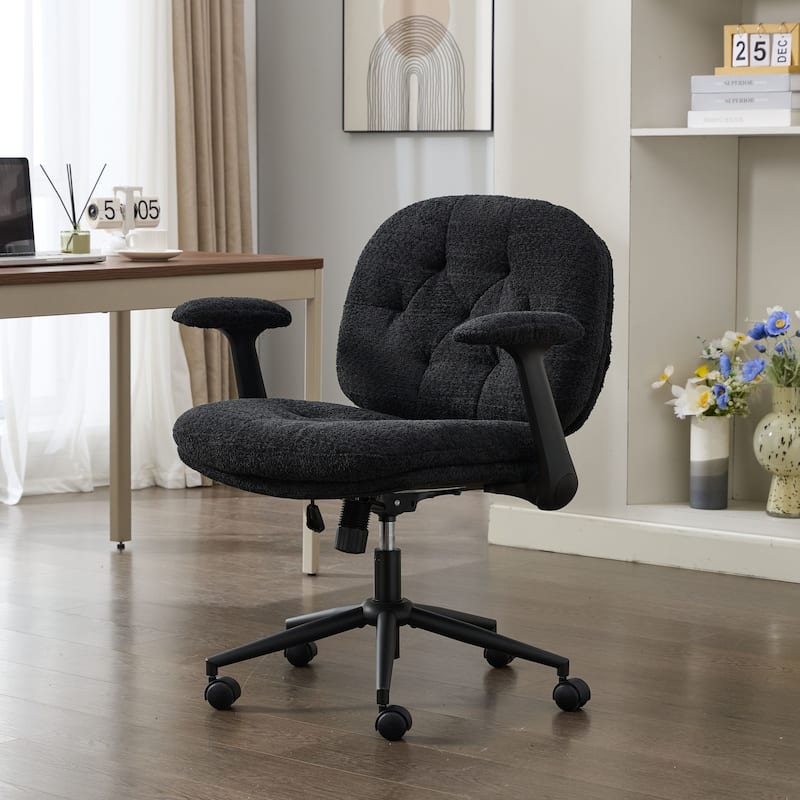 Wide Comfort Swivel Chair for Women, Black Cross-Legged Chair