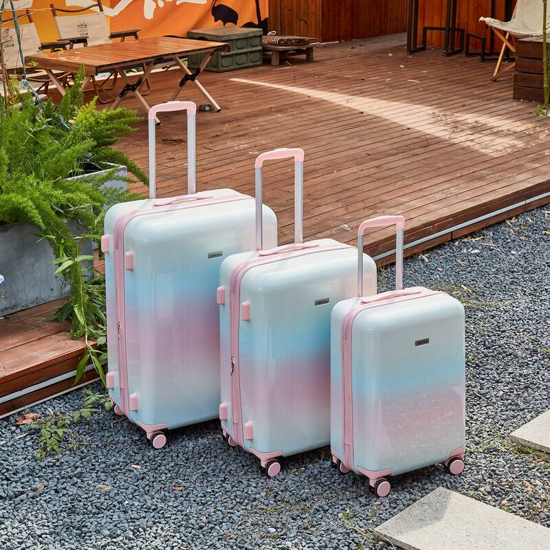 Multicolor Gradient Color 3 Piece Travel Set Lightweight Suitcase for Short & Long Term Travel