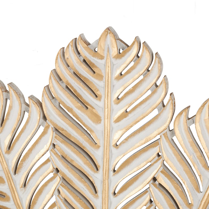 Wooden Palm Tree Leaf Panel Wall Decor with White Accents - Gold - Roche River Decor