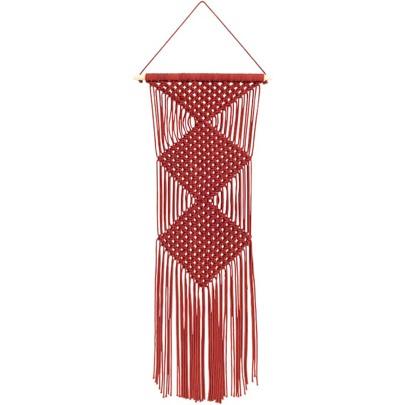 Artistic Weavers Linsey Burgundy Diamond Macrame Wall Hanging - 40"H x 14"W