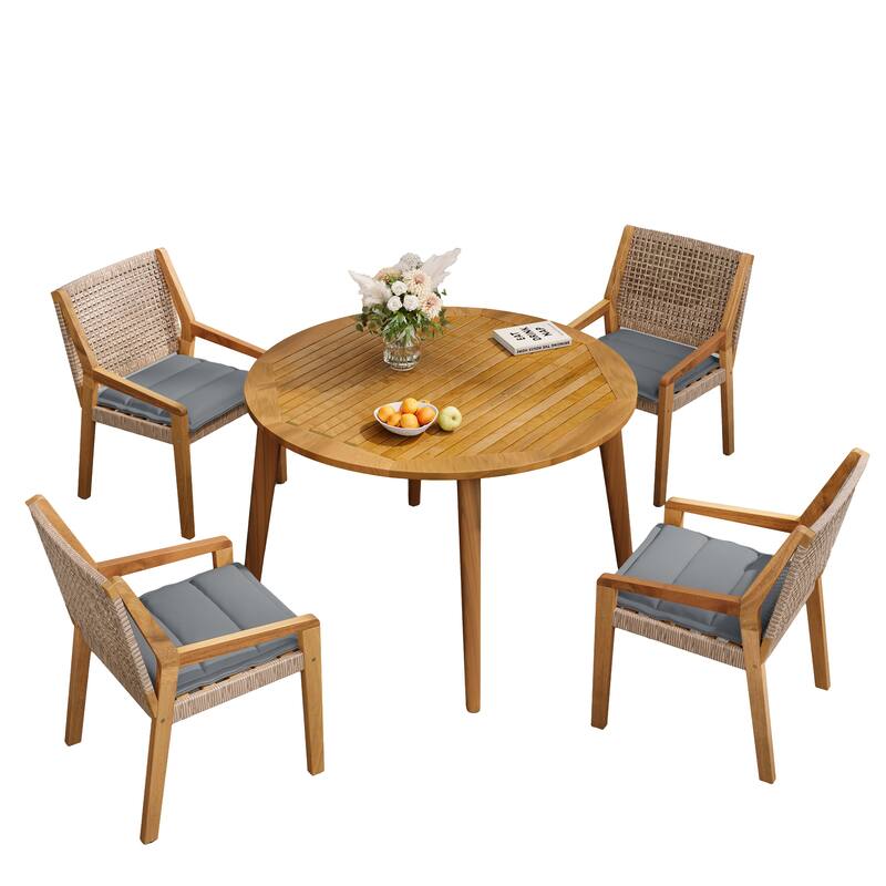 Christopher Knight Home- Blackthorne Acacia Wood Outdoor 5 Piece Dining Set