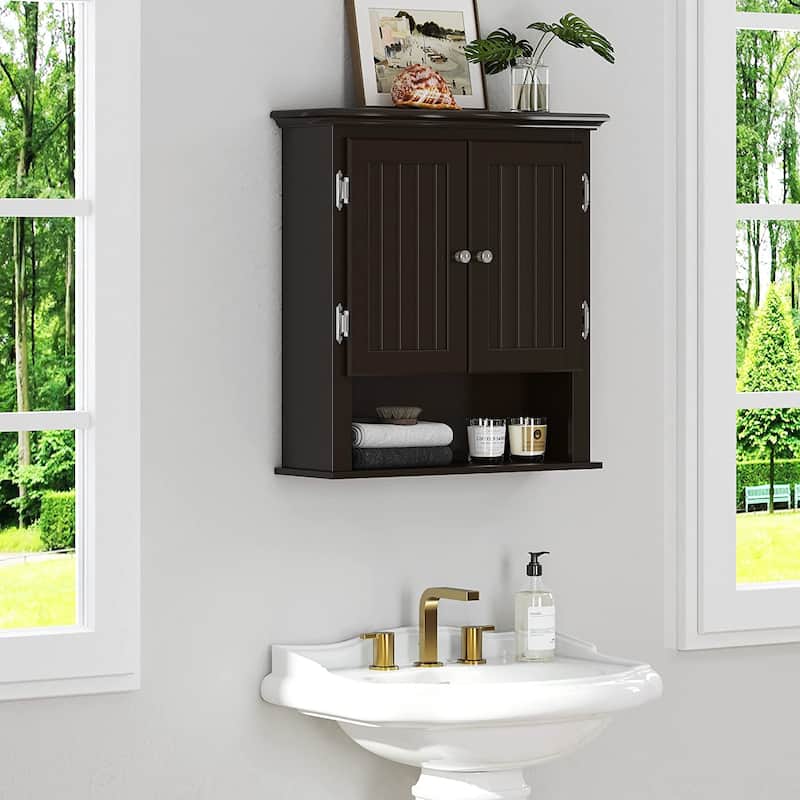 UTEX Bathroom Cabinet Wall Mounted, Wood Hanging Cabinet, Wall Cabinets with Doors and Shelves Over The Toilet for Bathroom