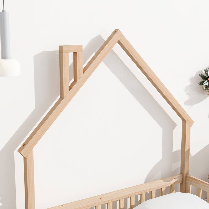 Full House-Shaped Headboard Floor Bed with Fence
