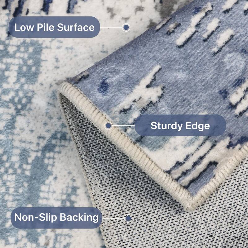 Mcow Textural Wash Collection Abstract Low-Pile Machine-Washable Area Rug