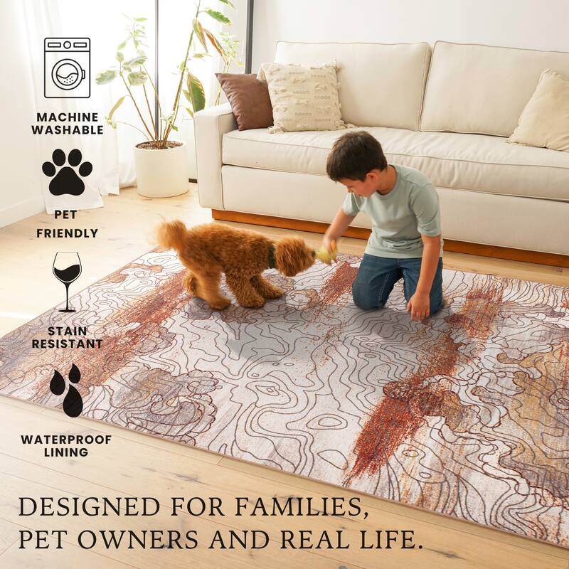 My Magic Carpet Machine Washable Rug Vienna Abstract Natural