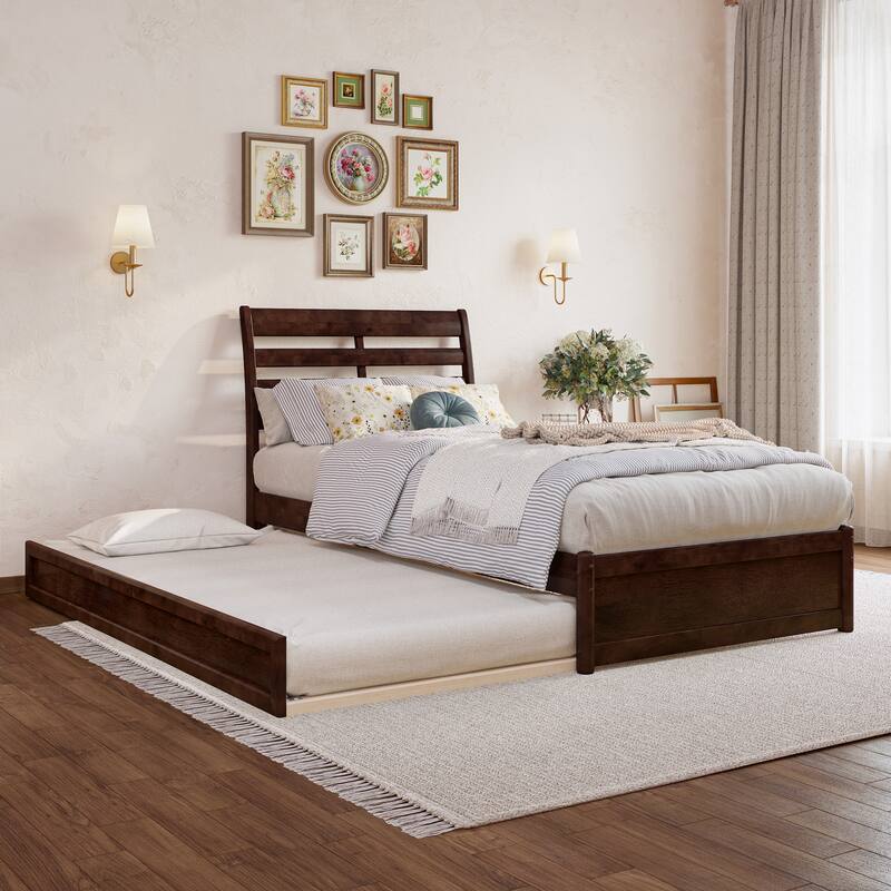 Emelie Platform Bed with Panel Footboard and Twin XL Trundle - Walnut - Twin XL