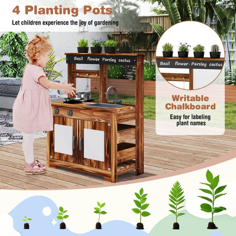 Costway Kids Mud Kitchen Set with Removable Sink Faucet Dual Stoves 4 - See Details