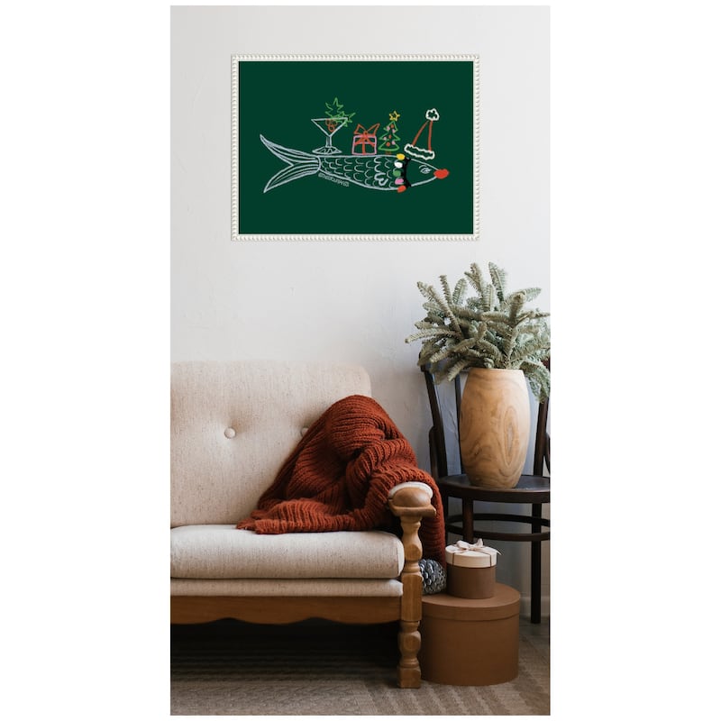 Kate and Laurel Sylvie Beaded Santa Sardine Framed Canvas by Kendra Dandy