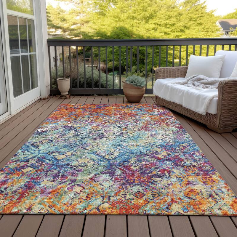 Machine Washable Indoor/ Outdoor Chantille Distressed Diamonds Rug - Copper - 9' x 12'