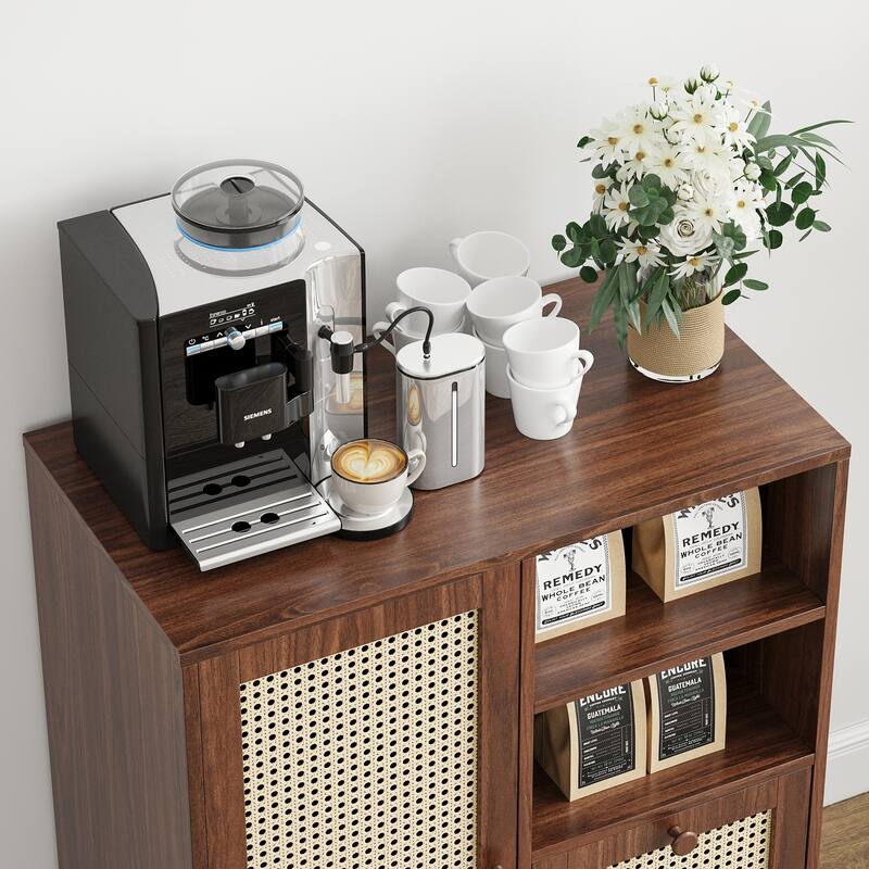 Rattan Buffet Cabinet with Adjustable Shelf, Sideboard with Drawers for Living Room, Kitchen, Entryway