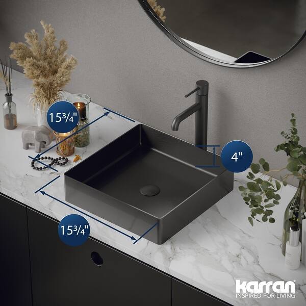 dimension image slide 2 of 4, Karran Cinox Stainless Steel Square Vessel Sink