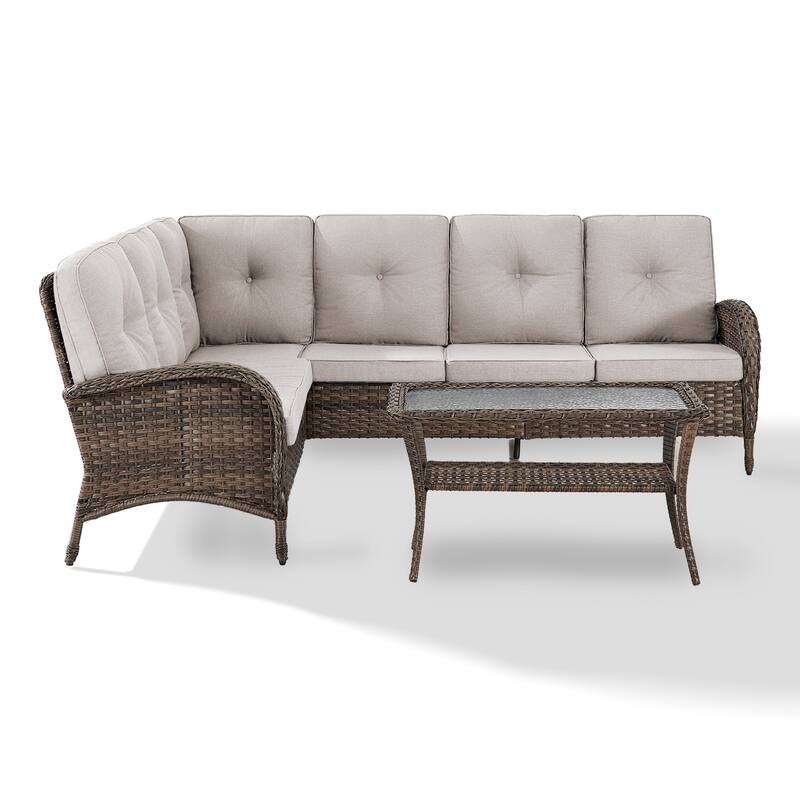 Gymojoy L-Shaped Outdoor Sectional Sofa Set, PE Wicker Couch with Water-Resistant Olefin Cushions