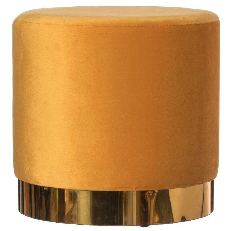 Modern Round Velvet Fabric Standard Ottoman Stool with Gold Base - Mustard