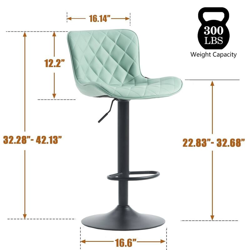 Modern Faux Leather Bar Stools Set of 2, Adjustable Height, Swivel Counter Stools