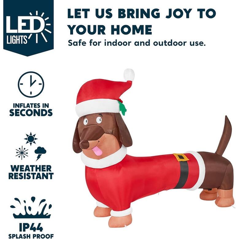5 ft. Tall Red & Brown Plastic Santa's 'Lil Helper Dachshund Inflatable
