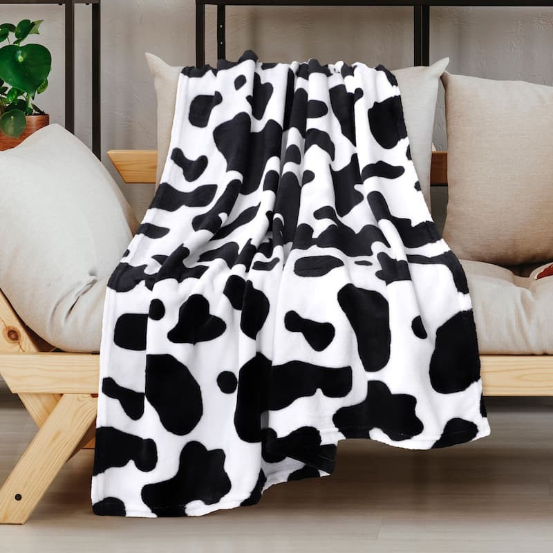 Cow Printed Flannel Throw Blanket Soft 300GSM Lightweight Sofa Bed