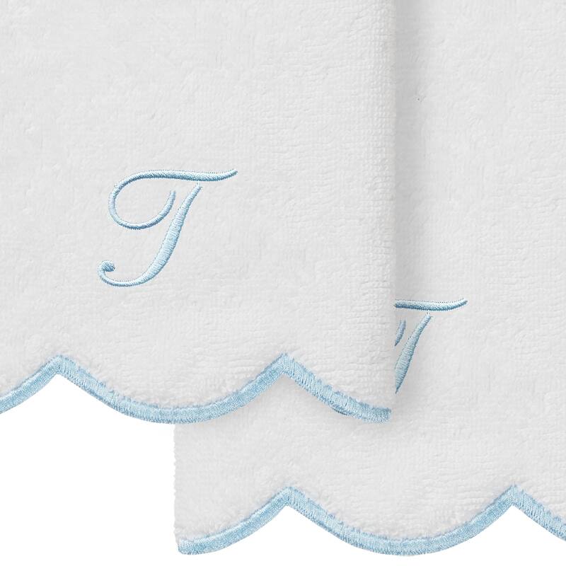 Authentic Hotel and Spa 100% Turkish Cotton Blue ADORNIA Scallop Personalized 2 Piece Fingertip Towel Set - 2 Fingertip Towels