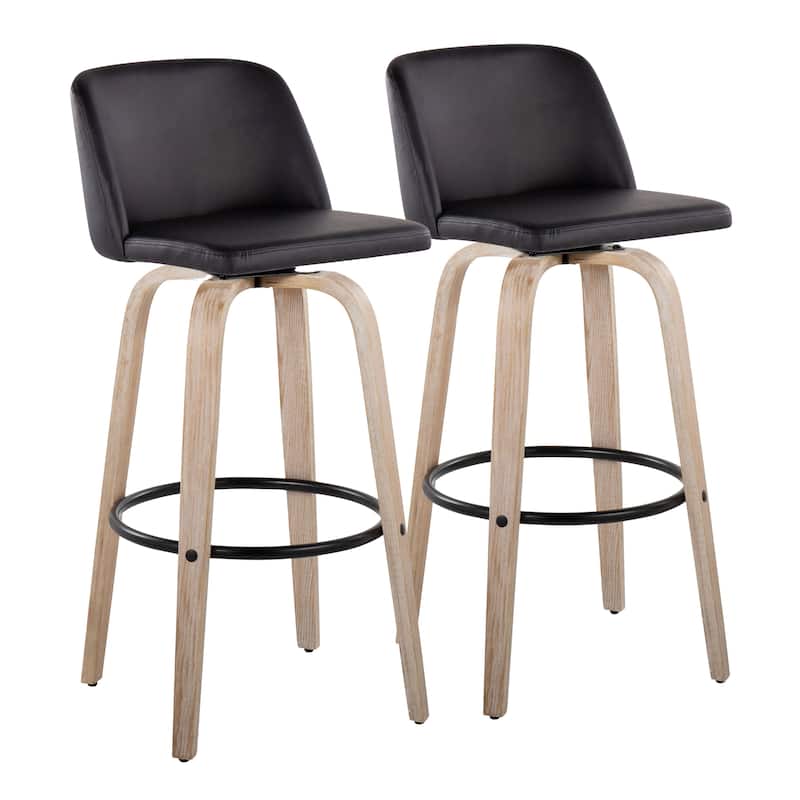The Gray Barn Vallberga 30" Fixed-Height Bar Stool with White Washed Wood Base (Set of 2)
