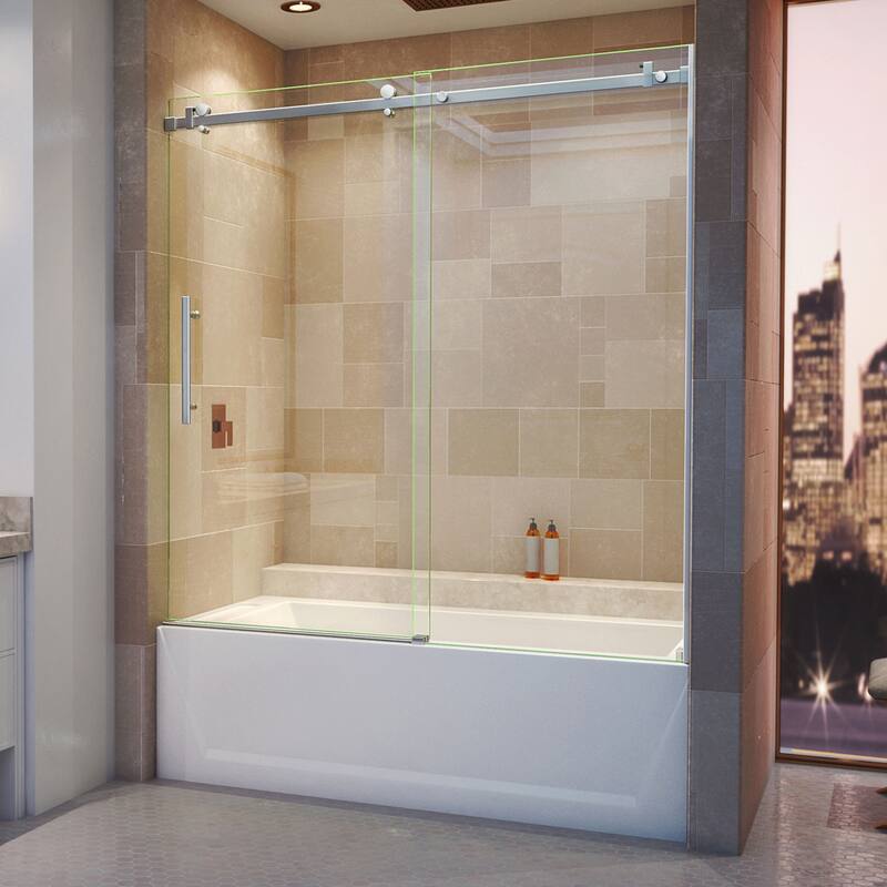 DreamLine Enigma Air 56-60 in. W x 62 in. H Frameless Sliding Tub Door - 56" - 60" W - Brushed Stainless Finish