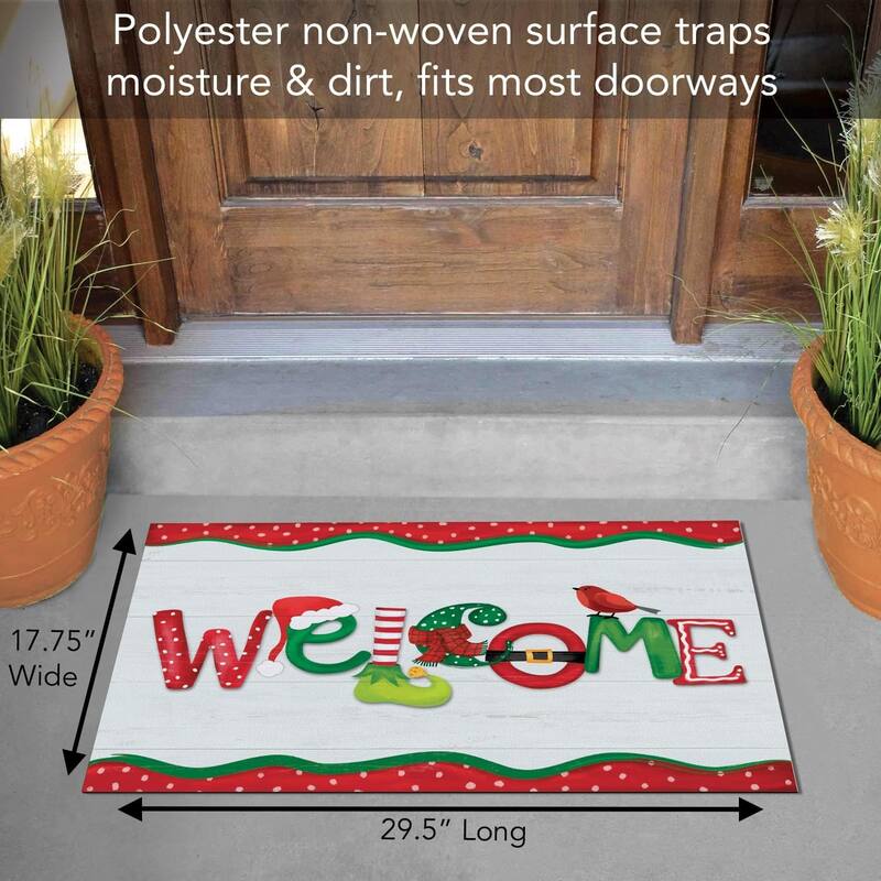 Christmas Welcome Indoor/Outdoor Entryway Mat Made in The USA Low Profile Protective Non-Skid Rubber Backing 29.5" by 17.75"