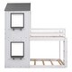 preview thumbnail 17 of 26, Twin Over Twin Bunk Bed with Shelves, Kids House Bed Wood Frame with Playhouse Roof, Window, Ladder and Safety Guardrails