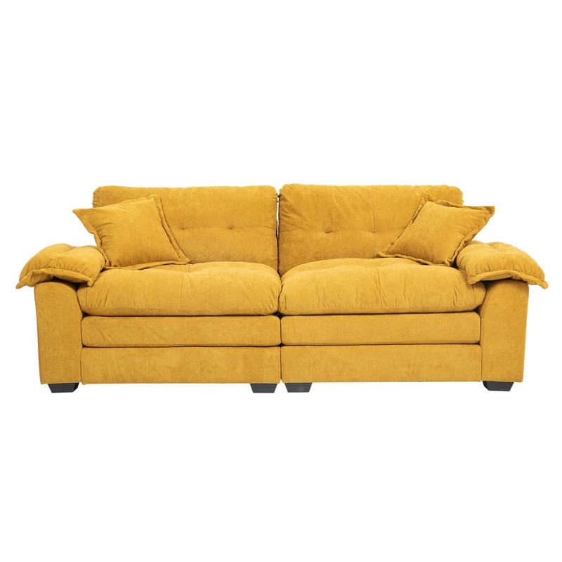 84" Chenille Loveseat Sofa with Memory Foam&Pocket Springs, Deep Seat Couch with 2 Throw Pillows