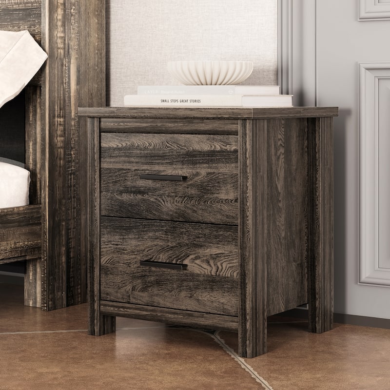 Roomfitters 4-Piece Bedroom Set, Wooden Queen Size Bed with Storage Headboard and Charging Station