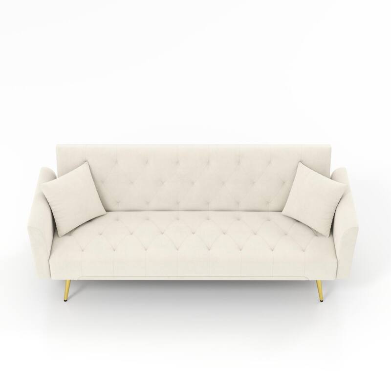 72" Modern Convertible Velvet Tufted Sofa with 2 Pillows