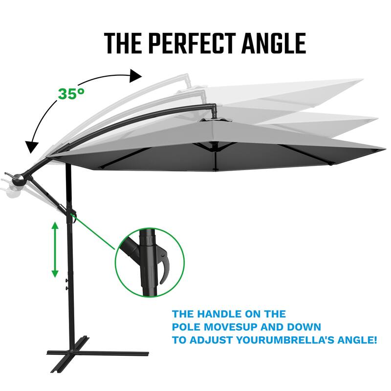 Patiowell 10ft Cantilever Patio Umbrella, Offset Hanging Outdoor Table Umbrella with Tilt Crank, 6 Sturdy Ribs and Cross Base