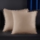 preview thumbnail 20 of 19, Deconovo Set of 4 Velvet Pom-Pom Pillow Covers Multiple Sizes 16x16 Inch - Light Khaki