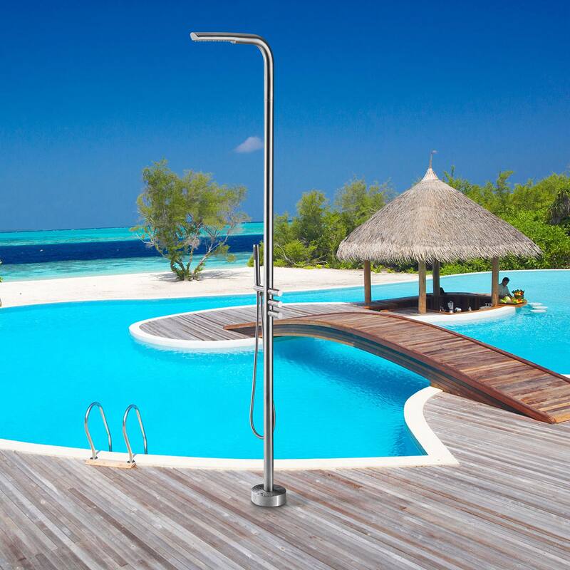Rbrohant Freestanding Stainless Steel + Brass Outdoor Shower