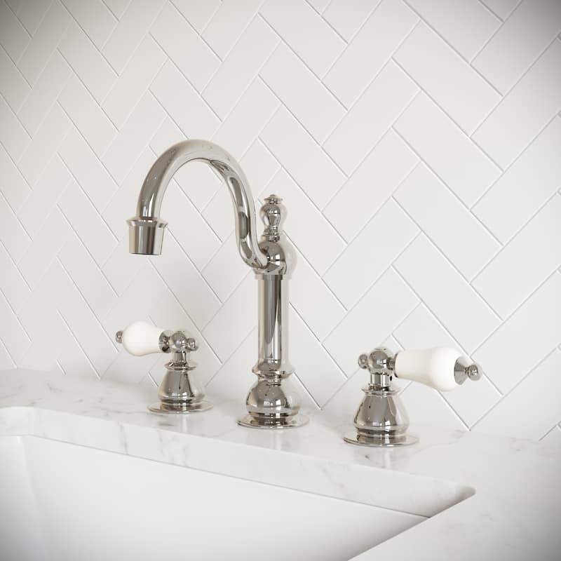 Widespread Lavatory Faucets with Pop-Up Drain in Polished Nickel (PVD) Finish with Metal Lever Handles - Porcelain Lever Handles
