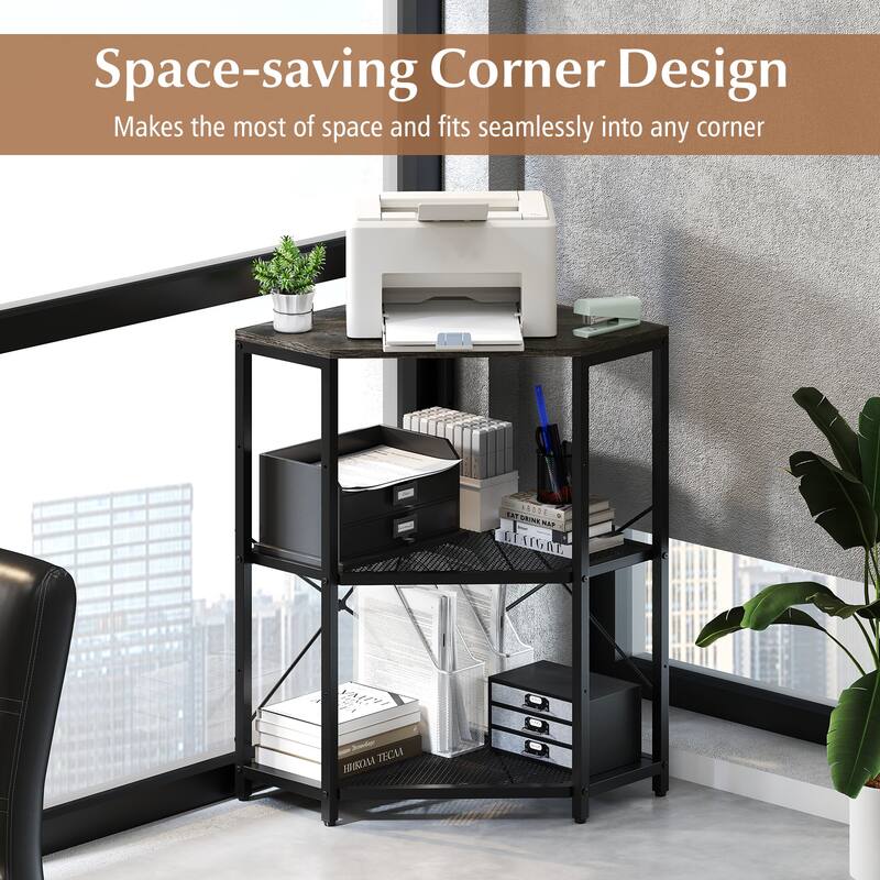 Metal and Engineered Wood Corner Printer Table with Power Strip and Adjustable Shelves - 20" L x 20" W x 31" H
