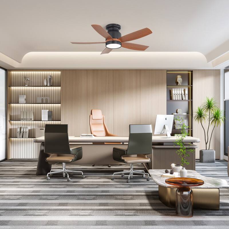 42 Inch Matte Black Ceiling Fan with LED Light and 6 Speed Remote Control Reversible DC Motor for Bedroom Living Room