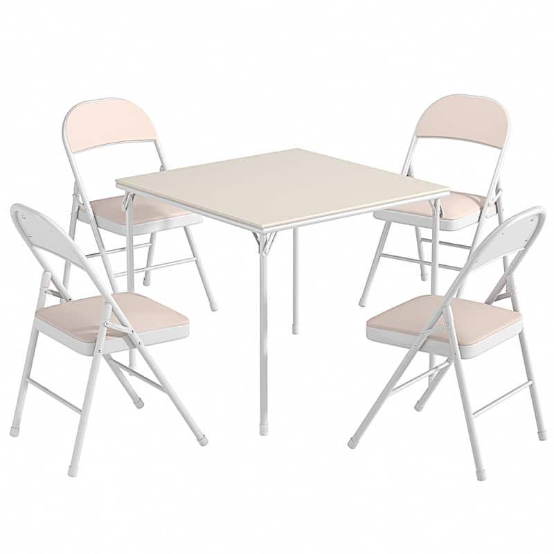 VECELO 5-Piece 1 Table + 4 Folding Chairs Card Game Set 33.8” Square PU Leather Multi-Purpose Table for Indoor Outdoor Use