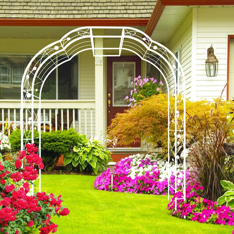 Metal Garden Arch "W74.4 x H98.4" Garden Arbor Trellis Climbing Plants Support Rose Arch Outdoor Arch Cream White