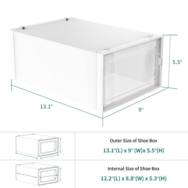 6/12/18 Pack Shoe Storage Box Plastic Stackable Shoe Organizer for Closet Foldable Sneaker Containers Bins Holders Racks