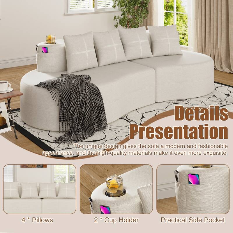 94.49" Chenille Curved Sectional Sofa with Pillows, No Assembly Required