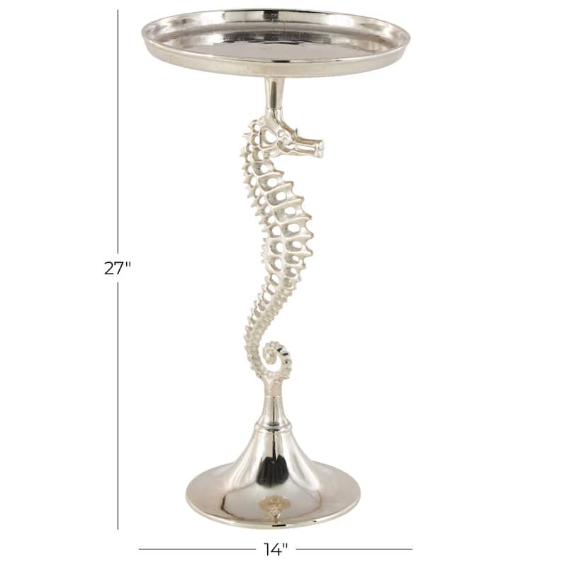 Aluminum Metal Sea Horse Pedestal Side End Accent Table with Tray Top - Silver or Gold - Roche River Decor