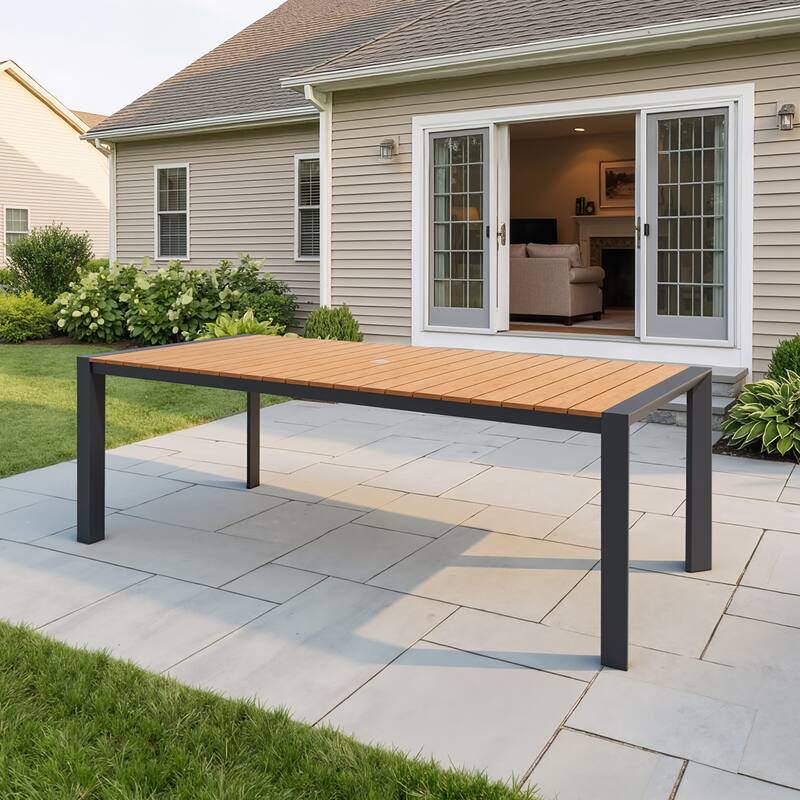 Outdoor All-Weather Aluminum Patio Rectangular Dining Table with Umbrella Hole