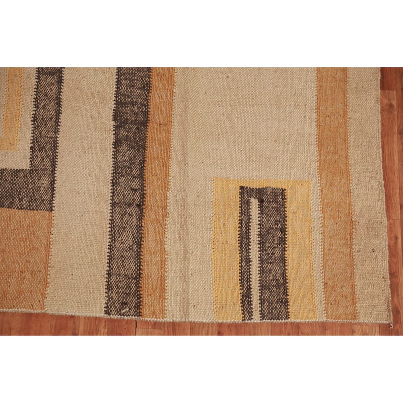 Hand Woven Oriental 100% Jute Carpet Southwestern Modern Beige & Ivories Kilim Area Rug - 12' 1'' X 9' 5''