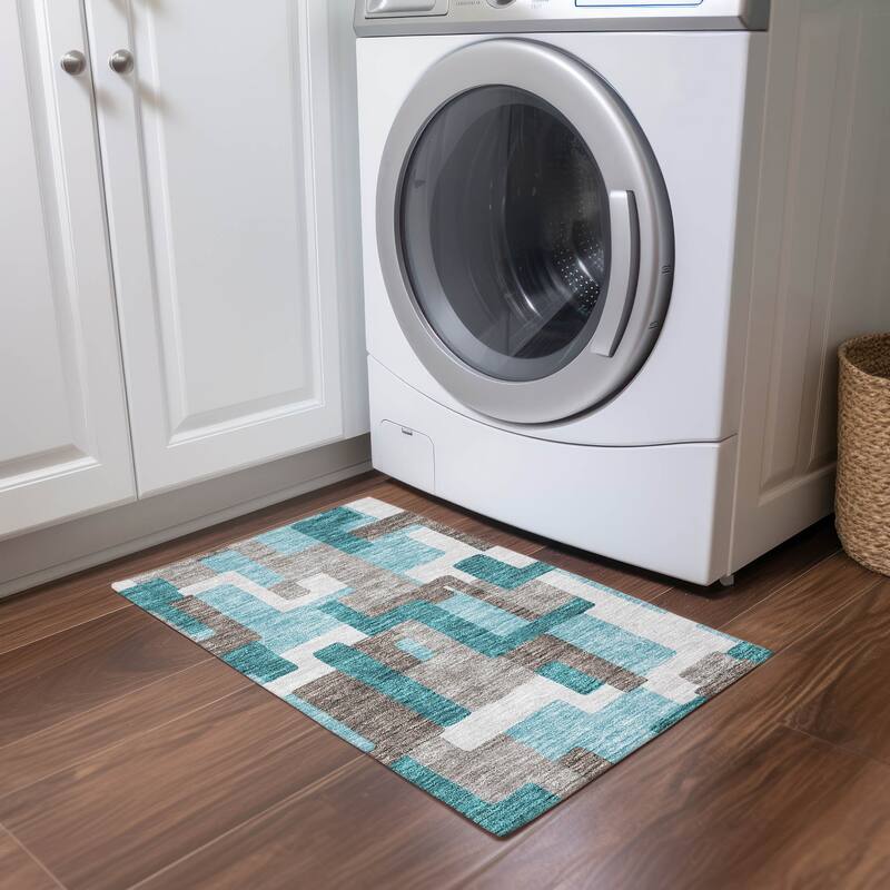 Machine Washable Indoor/ Outdoor Chantille Contemporary Blocks Rug