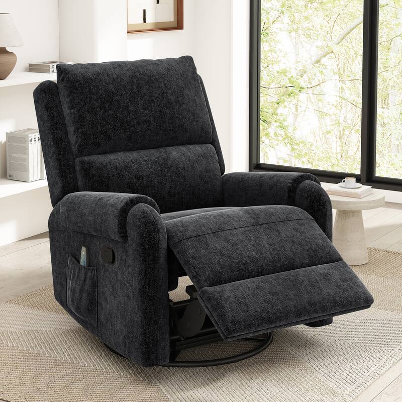 Manual Recliner Massage Recliner Chair Nursery Recliner Chair Swivel Rocker Recliner Sofa with a Side Storage Pocket - Black