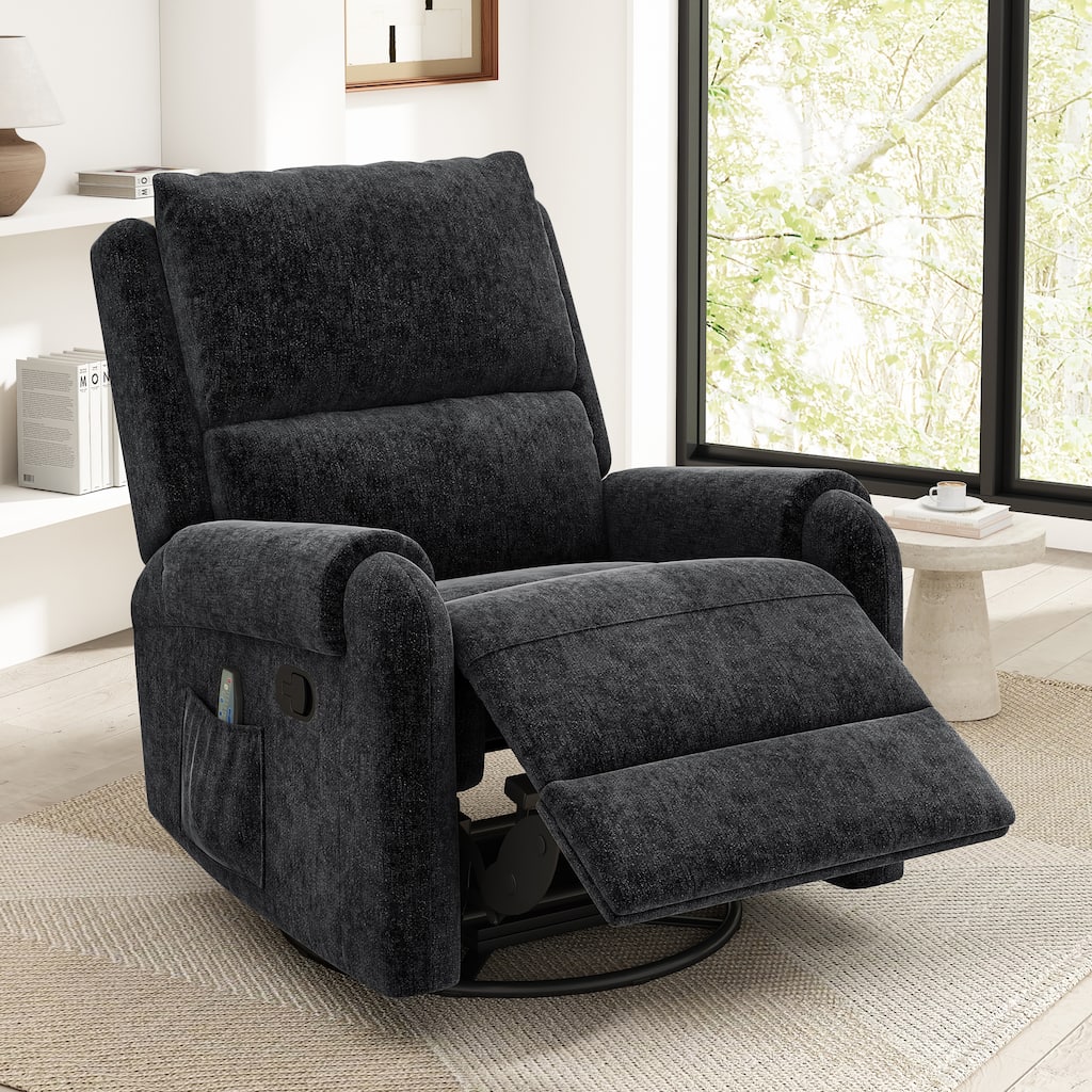 Roomfitters Manual Massage Recliner Chair with Swivel Rocker Base, Chenille Nursery Glider