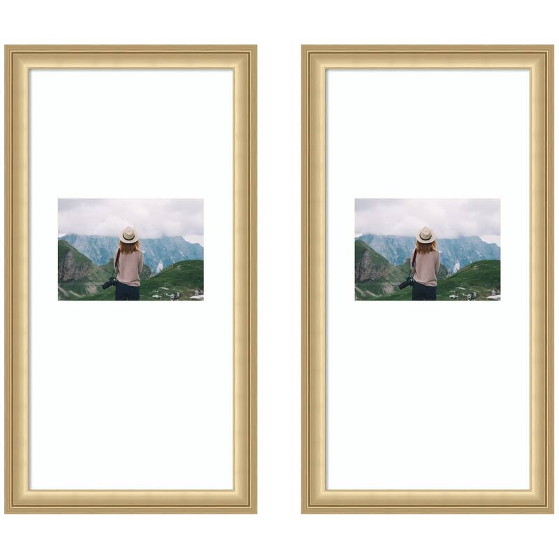 Kate and Laurel Florence Gold Photo Frame Set - 11x20 matted to 5x7 - Gold
