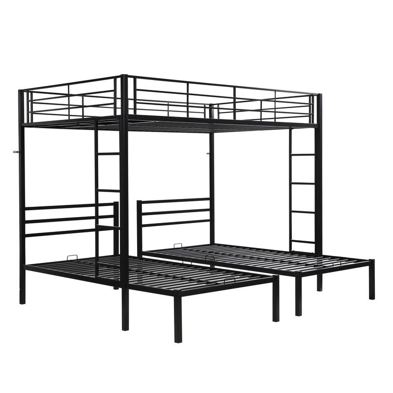Triple Metal Bunk Bed, Full Over Twin Over Twin, Safety Rail, Vertical Ladder, Durable Frame