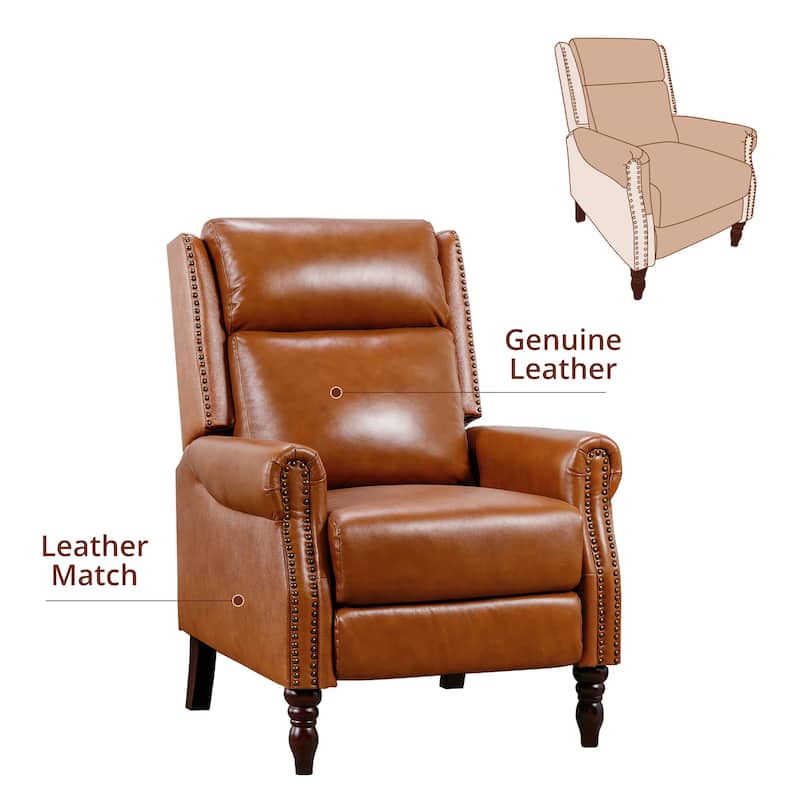 Mid-century Genuine Leather Recliner Adjustable Push Back Comfortable Set of 2 Arm Chairs for Living Room