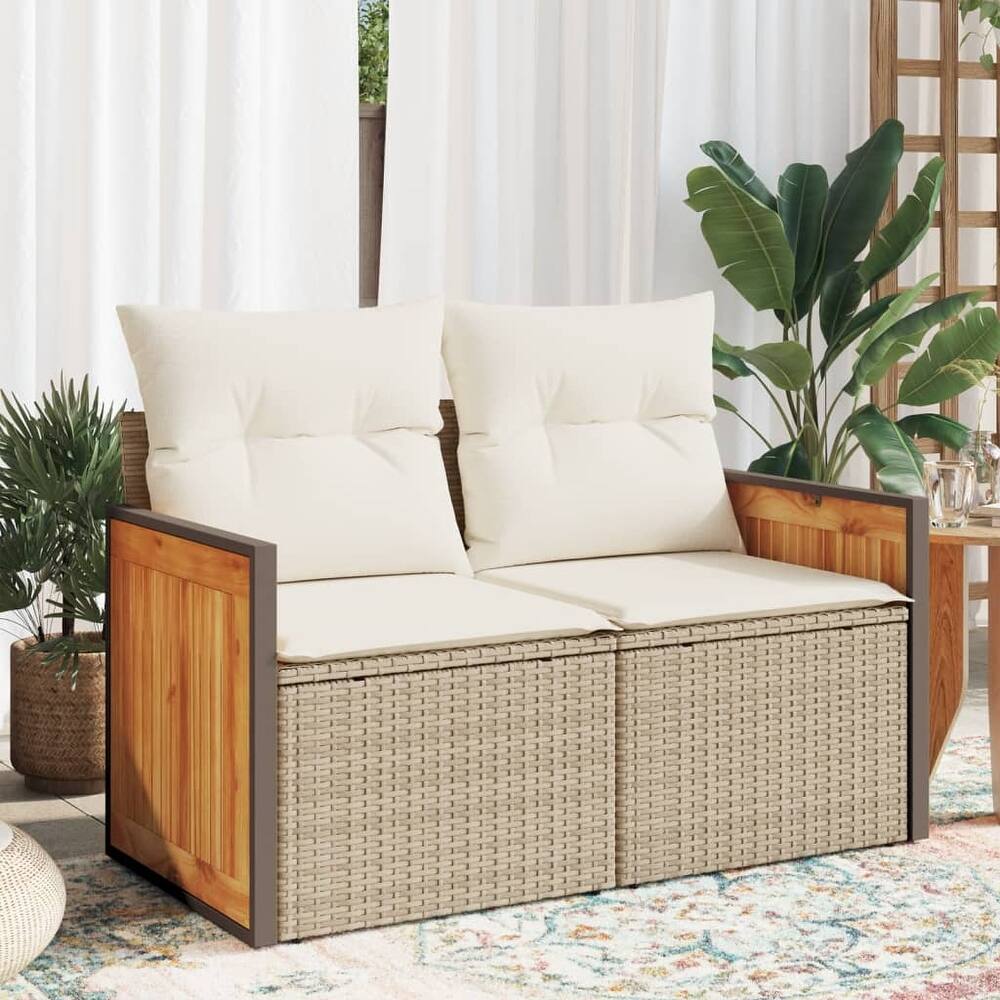 vidaXL Patio Sofa with Cushions Outdoor Seating Loveseat 2-Seater Poly Rattan - 24.4 x 46.5 x 27.2 in