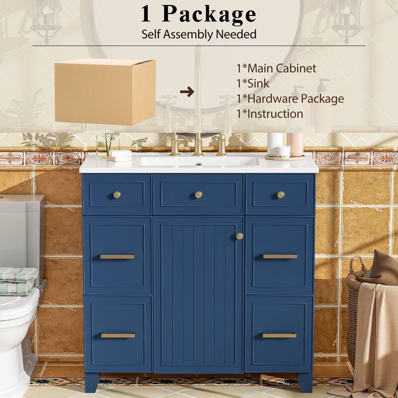 36" Bathroom Vanity with Ceramic Sink