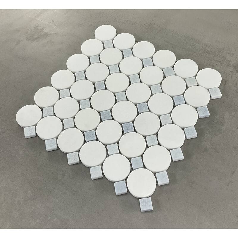 ES STONE - 1 3/4" Thassos White Marble Circle With Dot Mosaic Floor And Wall Tile - Case (10 Sheets)